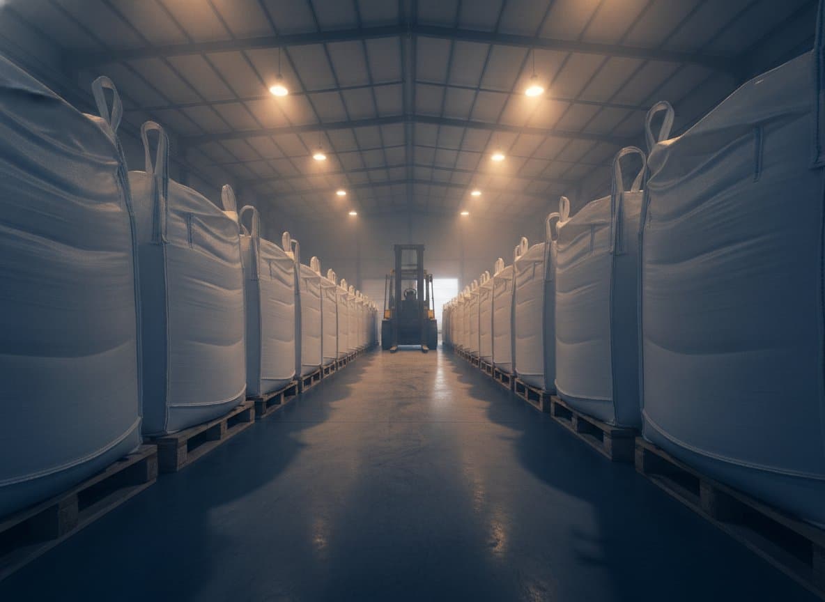 CriticalOre mineral export warehouse with palletized jumbo bags